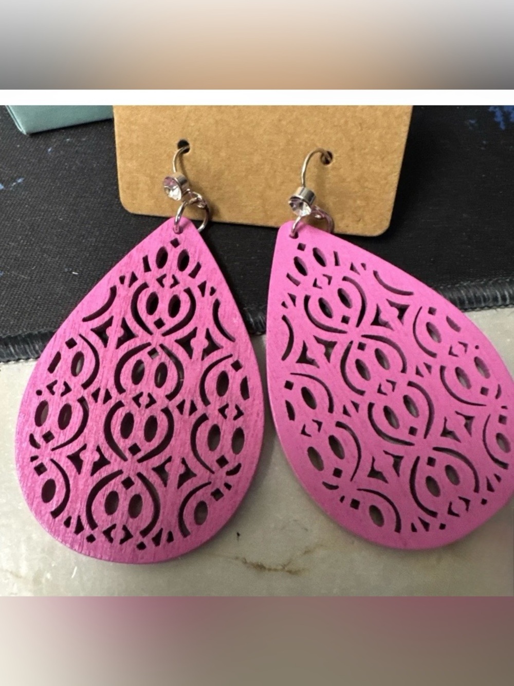 Plunder Bright Pink Laser-Cut Teardrop Earrings